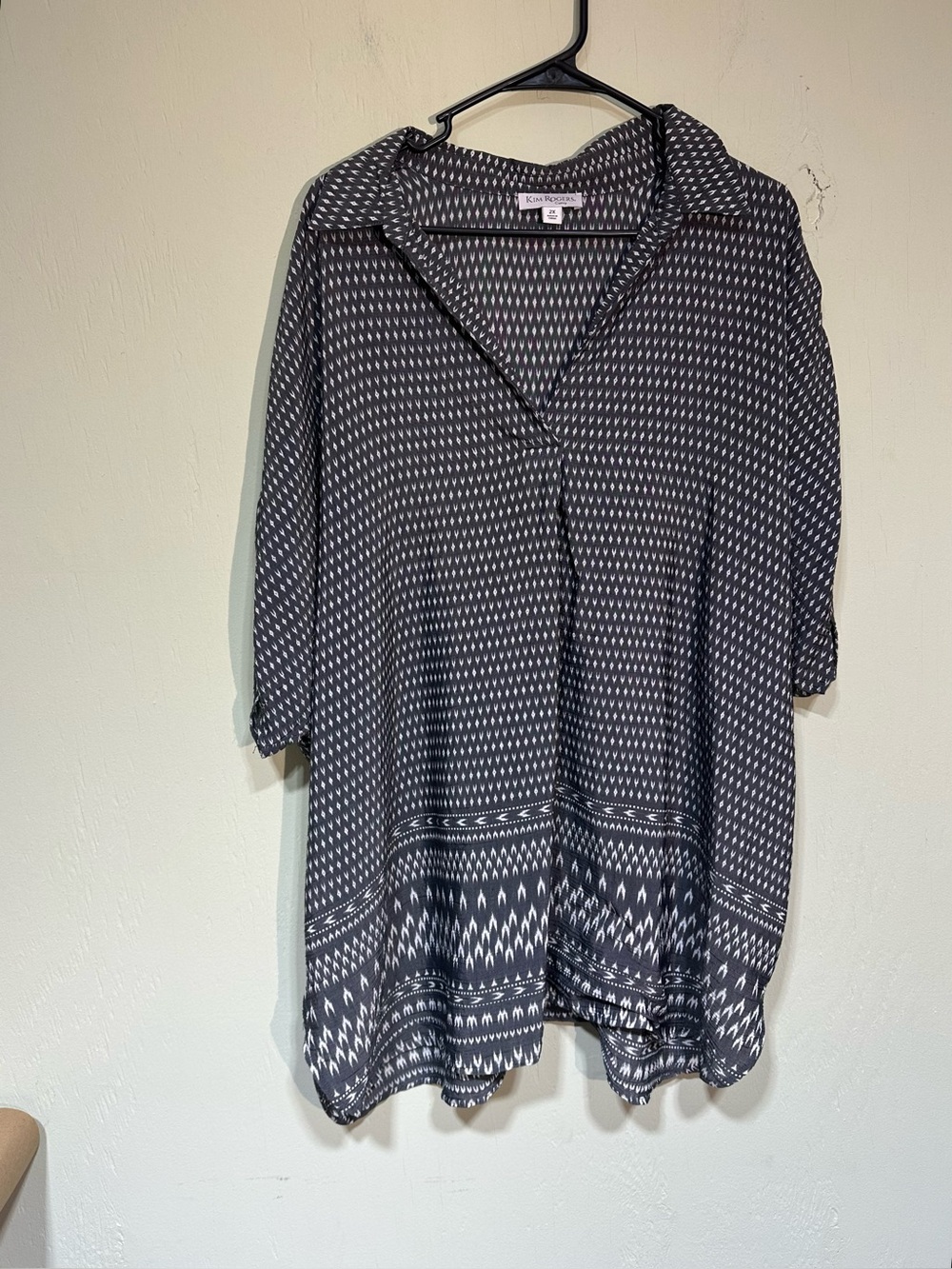 Kim Rogers Curvy Plus Size Short Sleeve Border Print Liano Top size 2x